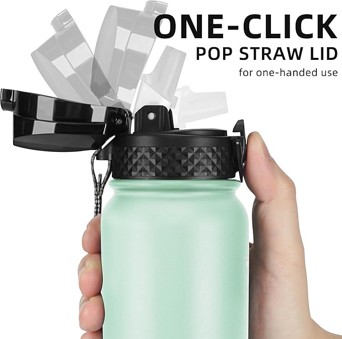 Fanhaw 20 Oz Stainless Steel Insulated Sports Water Bottles with Straw for Kids, Men and Women (Green Pink)