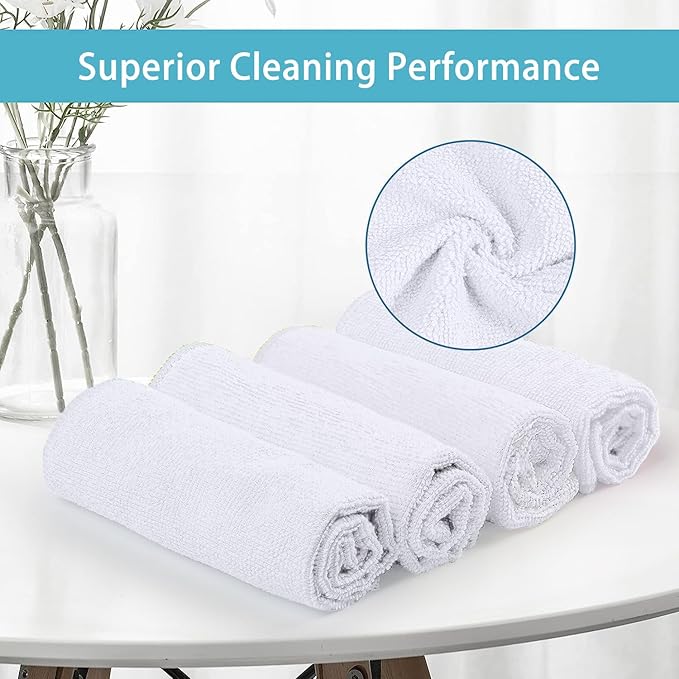 HOMEXCEL White Microfiber Cleaning Cloth, 100 Pack Cleaning Towels for Kitchen, Lint Free, Scratch-Free, Highly Absorbent, and Reusable Cleaning Rags for House, Window and Glass, Cars, 11.5 X11.5 inch