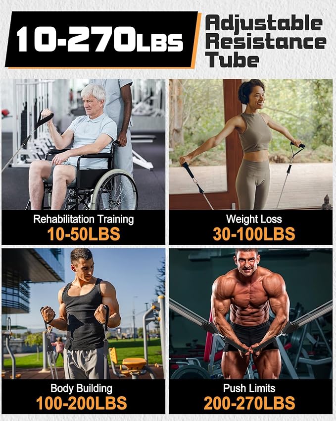 6Pcs Resistance Bands, Workout Bands 270lbs, Exercise Bands with Handles/Door Anchor/Ankle Straps/Bag/Poster for Men, Heavy Resistance Bands for Working Out at Home