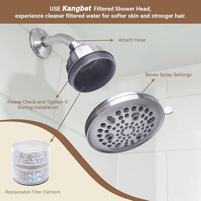 Filtered Shower Head,High Pressure Shower Head Filter for Hard Water,Shower Filter To Remove Impurities for Healthier Scalp, Skin Hair(4.7 Inch Brushed Nickel)