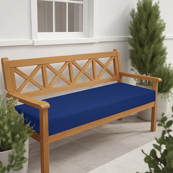 idee-home Outdoor Bench Cushion Waterproof, Bench Cushions for Outdoor Furniture, Patio Porch Swing Replacement Seat Pad with Ties for Garden Backyard, 42 x 18 Inch Navy Blue