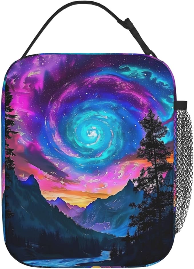 Galaxy Landscape Lunch Box for Women Men Adults Kids, Insulated Cooler Cosmic Sky Lunch Bag for School, Picnic, Office, Travel, Work, Portable Reusable Polyester Thermal Tote Lunch Bags