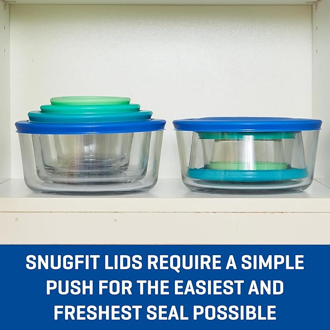 Anchor Hocking 26 Piece Glass Storage Containers with Lids (13 Glass Food Storage Containers & 13 Mixed Blue SnugFit Lids)