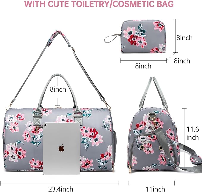 Duffle Bag for Travel, Weekender Bag with Shoe Compartment, Carry On Overnight Bag for Women with Toiletry Bag, Gym Bag with Wet Pocket, Hospital Bags for Labor and Delivery Beige