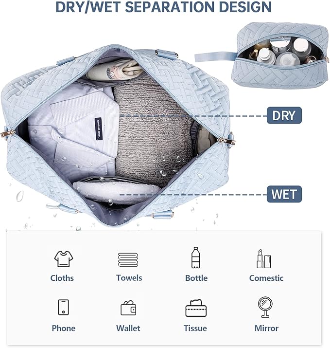 Duffle Bag for Travel, Weekender Bag with Shoe Compartment, Carry On Overnight Bag for Women with Toiletry Bag, Gym Bag with Wet Pocket, Hospital Bags for Labor and Delivery Beige