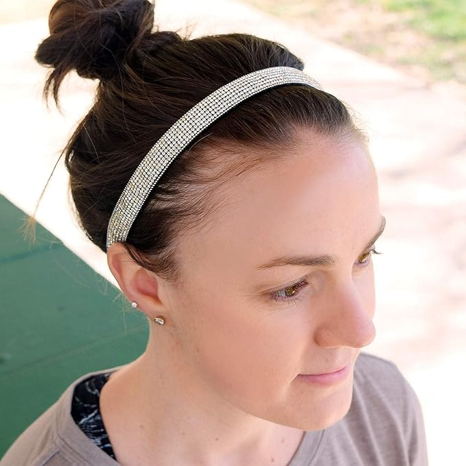 Sweaty Bands Womens Girls Headband - Non-Slip, Velvet-Lined Sparkle Hairband - Bling It Girl's Best Friend Silver 5/8-Inch