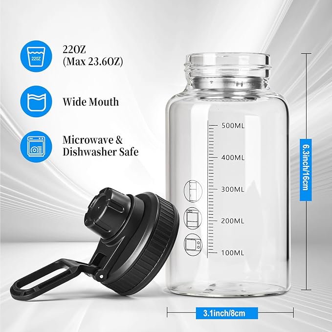 Glass Shaker Bottle, 4 Pack 22oz BPA-Free Odorless Shaker Bottle with 304 Stainless Steel Ball and Removable Cleaning Brush for Fitness Protein Mixes