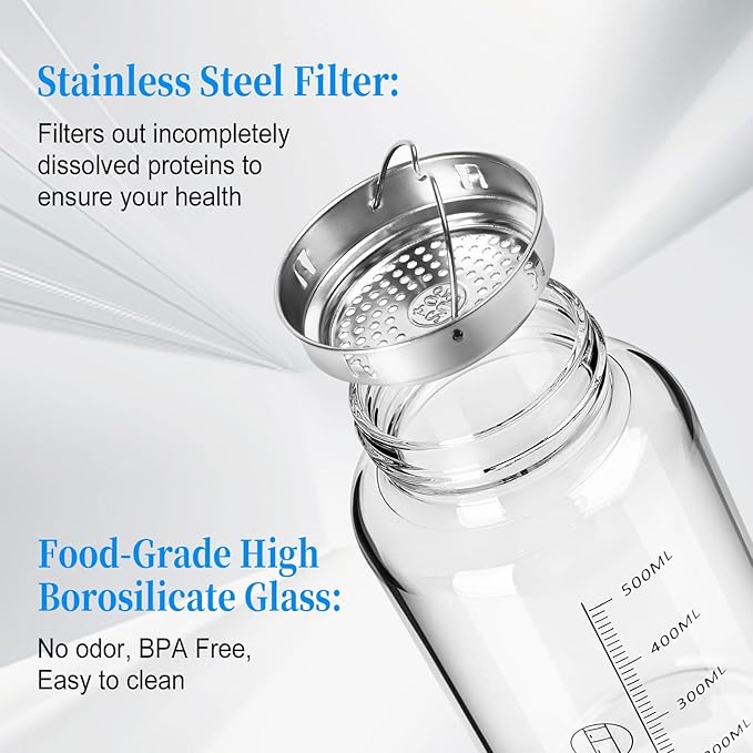 Glass Shaker Bottle, 4 Pack 22oz BPA-Free Odorless Shaker Bottle with 304 Stainless Steel Ball and Removable Cleaning Brush for Fitness Protein Mixes