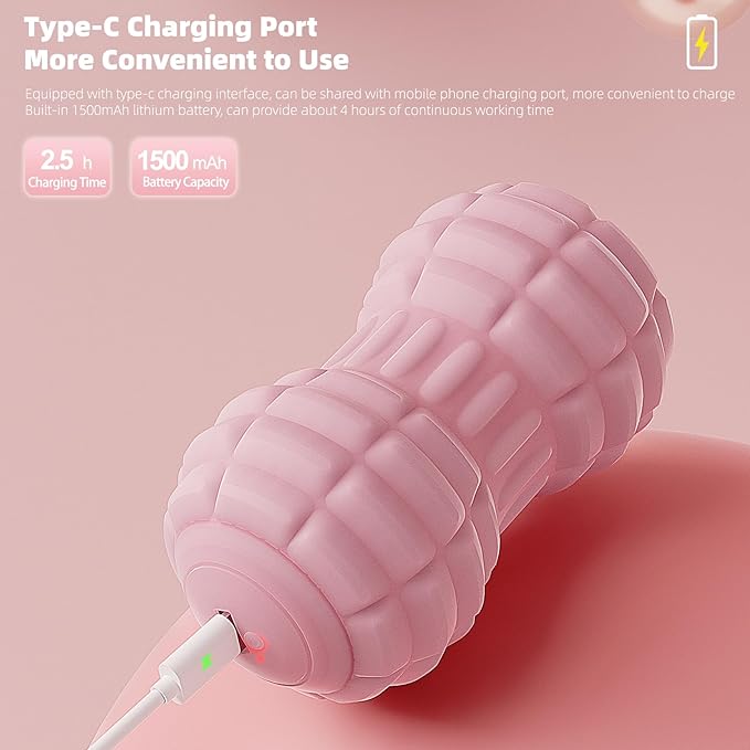 Vibrating Peanut Massage Ball for Plantar Fasciitis, 4-Speed Portable Massage Roller for Foot, Neck, Back, and Body - Deep Tissue Myofascial Release Mobility Ball Muscle Relaxer (Pink)