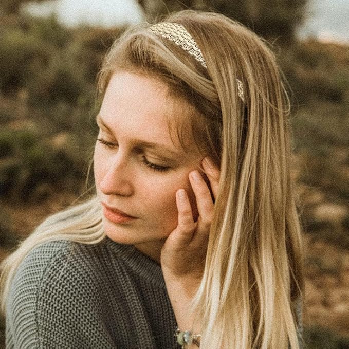 Madison Tyler Headbands for Women | Fashion Boho Top Knotted With Rhinestones Elastic Workout Hairbands | Outdoor and Party Non-Slip (Cream Satin Fabric)