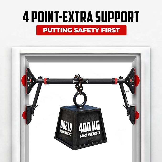 Pull Up Bar for Doorway with Resistance Bands & Wrist Wraps, Adjustable Chin Up Bar for Upper Body Workouts, 29.9" - 35.5" Locking Mechanism, No Screw Installation, Supports 880 lbs