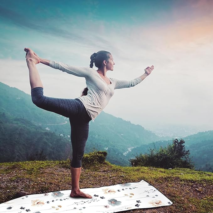QiyI Floral Yoga Mat Towel with Corner Pockets, Non Slip Sweat Absorbent Hot Yoga Towels, Soft Yoga Blankets with Travel Bag, Mat Cover for Workout, Gym, Fitness - 70"x26", Watercolor Flowers