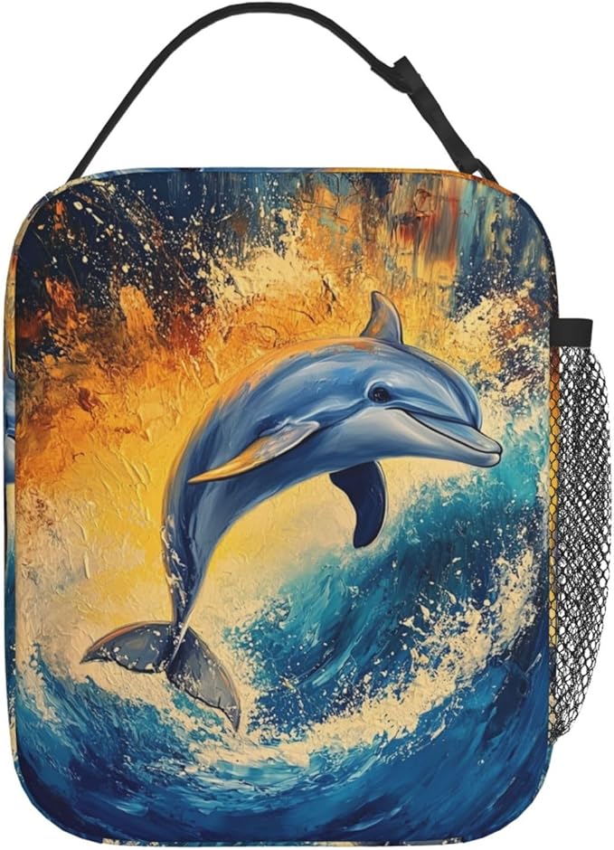 Dolphin Ocean Lunch Box for Women Men, Insulated Lunch Box Reusable Portable Lunch Bag Cooler Tote Waterproof Lunch Container for Office Picnic Work Travel