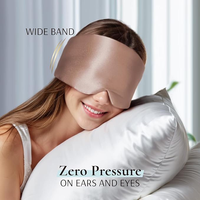 Zenssia 100% Mulberry Silk Sleep Mask Eye Mask for Man and Woman with Adjustable Headband, Full Size Large Sleep Mask & Blindfold for Total Blackout for All Night Sleep, Travel & Nap-Taupe