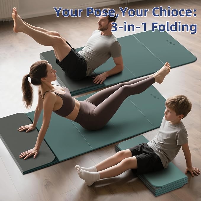 ILILI Foldable Yoga Mat, 10mm Thick, TPE Material, Extra Long 75"L x 26"W, Soft and Comfortable Folding Mat 0.4 Inches, Easy to Carry and Store, 190*66cm Portable Multi-Functional Use for Yoga, Home Exercise & Outdoor