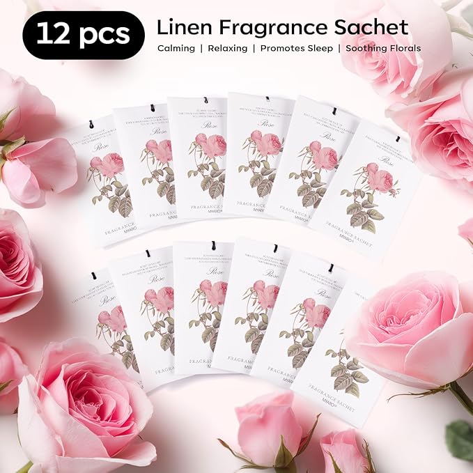 12 Pcs Rose Sachets Long Lasting Air Freshener Fragrance Potpourri Bags Odor Eliminator for Home Closet Drawer Deodorizer