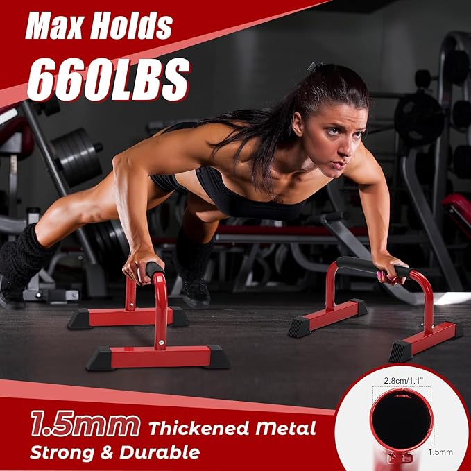 Push Up Bars: Sweat-resistant Parallettes Bar for Handstands L-sit & Dip, No Wobbling Strength Training Pushup Stands for Women Men Workout Core Exercise at Home Floor Gym