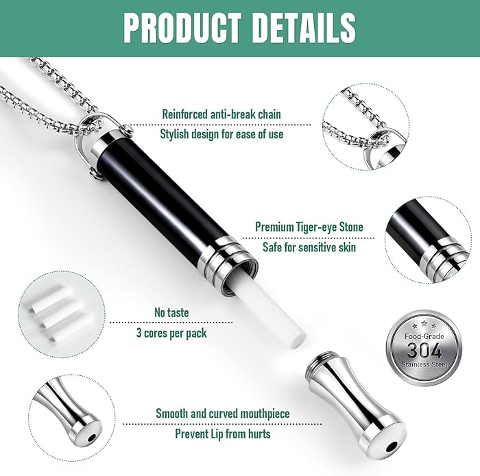 Breathing Necklace, Breathe Free Necklace for Stress Relief, Meditation & Relaxation, Anxiety Necklace Mindful Breathefree Calm Tool with Plant Cores, Natural Switch from Bad Habit