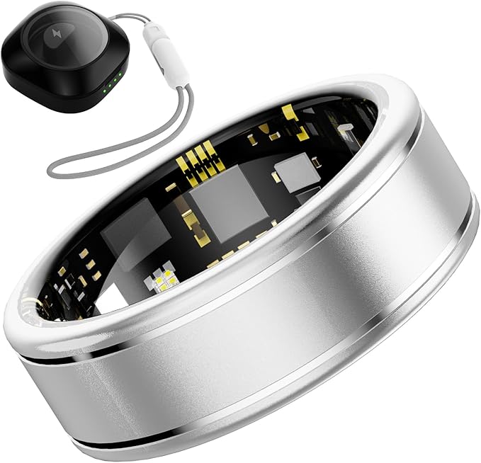 Smart Ring, Activity Fitness Tracker Ring for Women Men, Monitoring of Pedometer, SpO2, Sleep Quality, Heart Rate, No Subscription Fee, for iOS & Android (Silver 8)