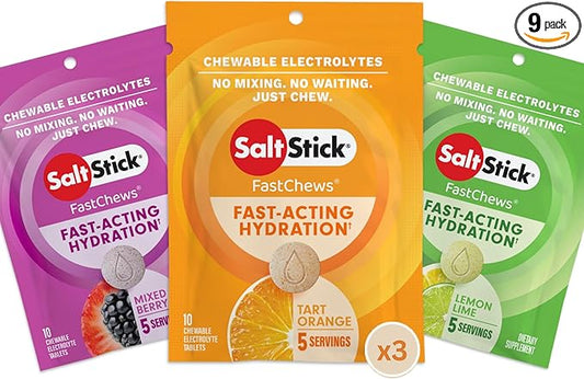 SaltStick Electrolyte FastChews - 90 Count Best Sellers Variety Pack - Chewable Electrolyte Tablets for Hydration, Salt Tabs - 10 Count (Pack of 9)