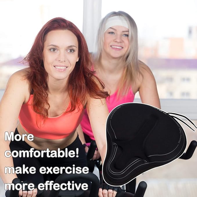 DAWAY Comfortable Bike Seat Cover - C3 Soft Gel & Memory Foam Padded Bike Seat Cushion for Women Men Seniors, Comfort, Fits for Peloton, Stationary, Exercise, Mountain and Cruiser Bicycle Saddles