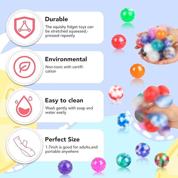 VESPRO 80Pack Stress Balls for Adults, Squishy Toys, Bulk Squishy Squeeze Balls Fidget Toys, Anxiety and Stress Relief Ball for Adults, Party Favors, Birthday Gift and Goodie Bag Stuffers