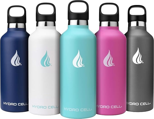 HYDRO CELL Stainless Steel Water Bottle with Straw & 2 Standard Mouth Lids (32oz 24oz 20oz 16oz) Keeps Liquids Hot or Cold w/Double Wall Vacuum Insulated Leak Proof Sport Design (Teal 32oz)