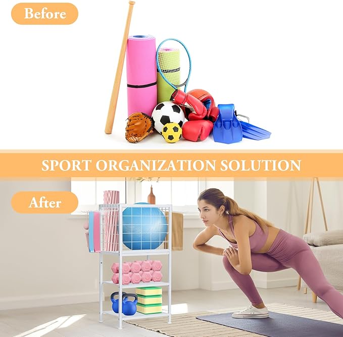 Dumbbell Rack for Home Weight Rack for Home Gym Yoga Mat Storage Rack Black Workout Equipment Storage Organizer with Hooks Yoga Mat Holder with Wheels for Yoga Block, Dumbbell, Resistance Band