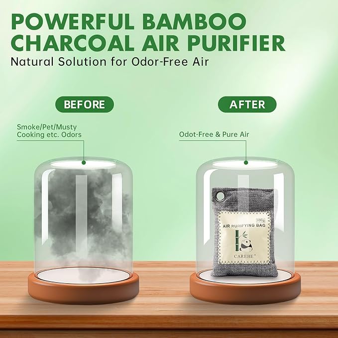 Activated Charcoal Odor Eliminator for Strong Odors, 100% Bamboo Charcoal Bags, Natural Odor Absorber for Home, Car, Closet, and Pet Areas, Natural Freshener (100g*10 Pack)