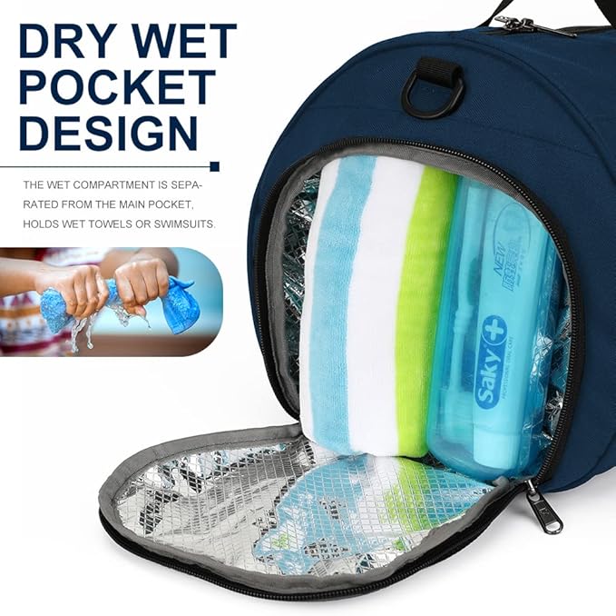 INOXTO Small Sports Gym Bag，Travel Duffel Bag with Dry Wet Pocket and Shoes Compartment for Women and Men，35L Waterproof Weekender Fitness bag For Swim Sports Travel Working Out (blue)