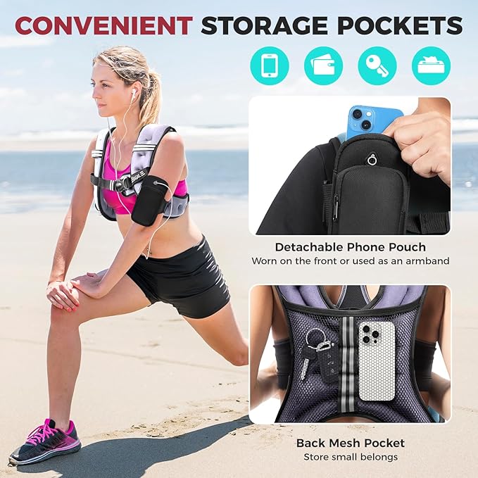BAGAIL Weighted Vest, 5lbs/8lbs/10lbs/12lbs/15lbs/20lbs/25lbs/30lbs Weight Vest with Detachable Phone Pouch, Rucking Vest for Women, Men, Walking, Weight Loss, Training, Running