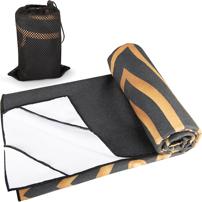 Colorful Star Large Yoga Towel with Corner Pockets, Non Slip Grip Dots Sweat Absorbent Hot Yoga Mat Towels, Yoga Blankets with Travel Bag, Mat Cover for Workout, Gym, Fitness - 74"x26", Gold Mandala