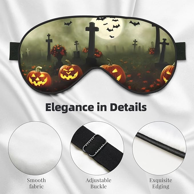 Sleep Eye Mask Halloween Pumpkin Spooky Graveyard at Night Sleep Mask for Women Men Comfortable Eye Mask with Adjustable Strap Soft Eye Cover Blindfold for Travel Yoga Nap Shift Work