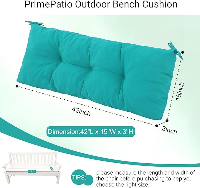 Outdoor Bench Cushion Waterproof, Tufted Bench Seat Cushion 42 x 15 Inch, Patio Wicker Indoor Seat Pads for Outside Garden Patio Balcony, Blue