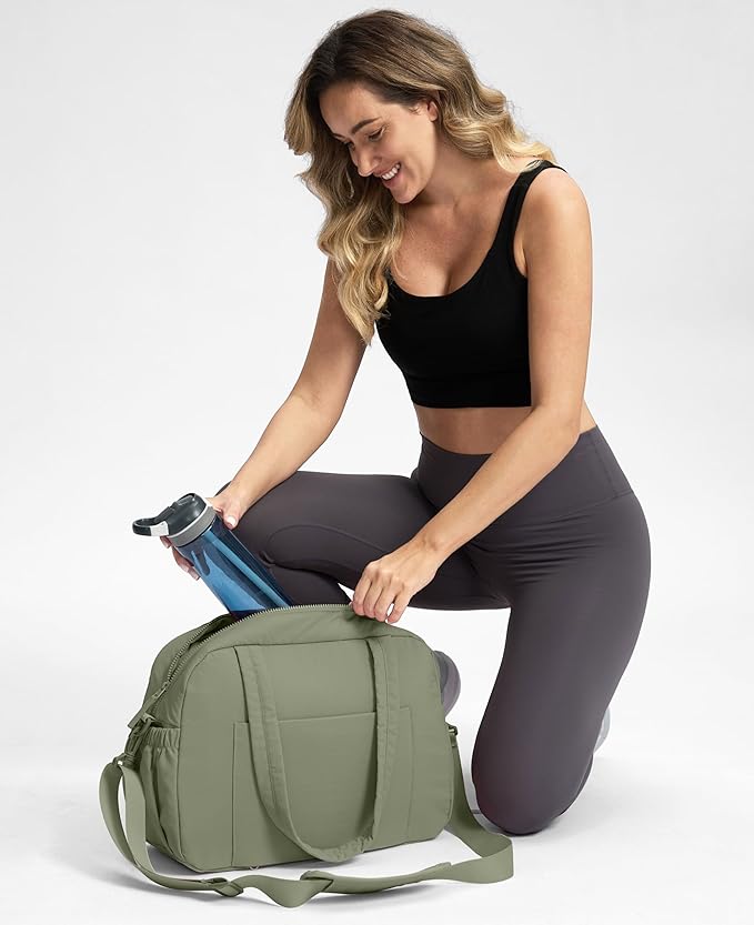 Gym Bag for Women, Travel Duffle Bags with Wet Pocket, Lightweight Carry on Bag Overnight Weekender Duffel Bag, Water Resistant (Sage Green)