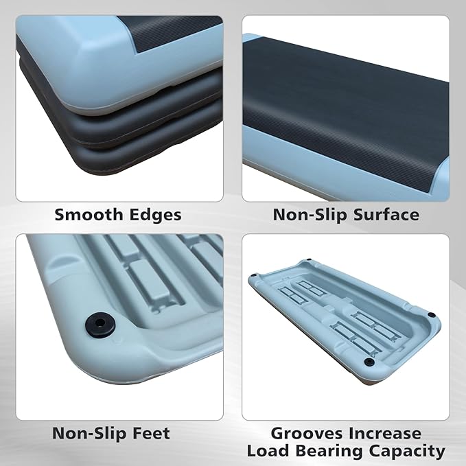 28.5'' Exercise Aerobic Step Platform, 4-6-8inAdjustable Fitness Stepper Workout with 4 Stackable Risers, Aerobics Stepper Workout Stepper for Home Gym Cardio Strength & Training (Red & Gray)