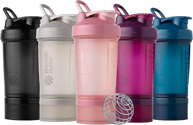 BlenderBottle Shaker Bottle with Pill Organizer and Storage for Protein Powder, Classic V2 ProStak System, 22-Ounce, Midnight Black
