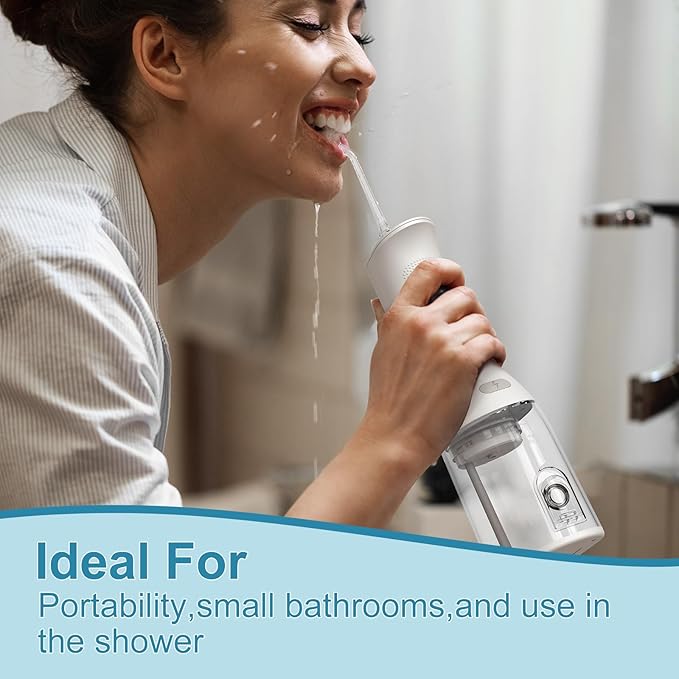 Portable Cordless Water Dental Flosser Teeth Pick 300ML Rechargeable Oral Irrigator with 4 Modes, IPX7 Waterproof,Powerful Flossing for Gum Care, Braces, and Deep Cleaning (White)