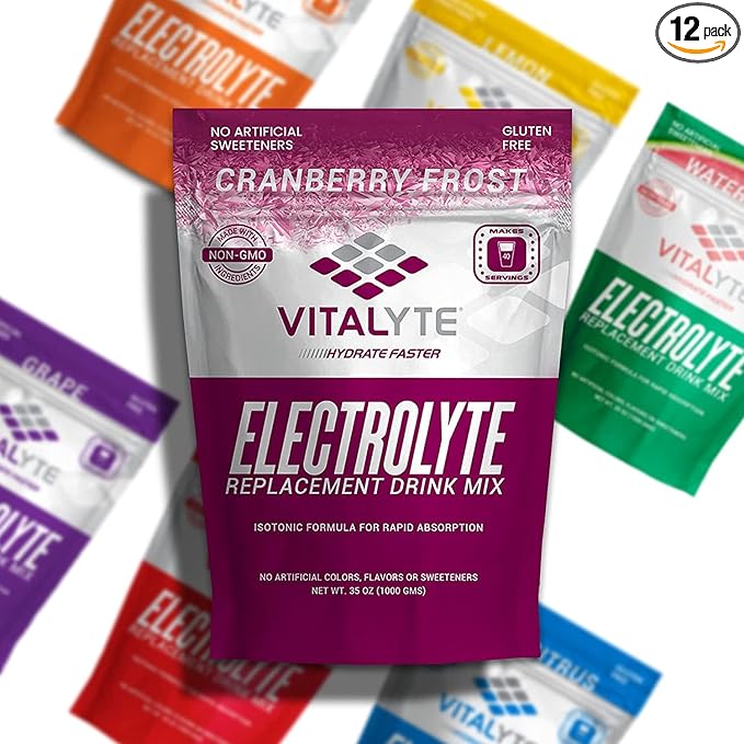 Vitalyte Electrolyte Powder Drink Mix, Isotonic Electrolyte Hydration Mix, Bulk Case Pack (12 Pack, Cranberry Frost)