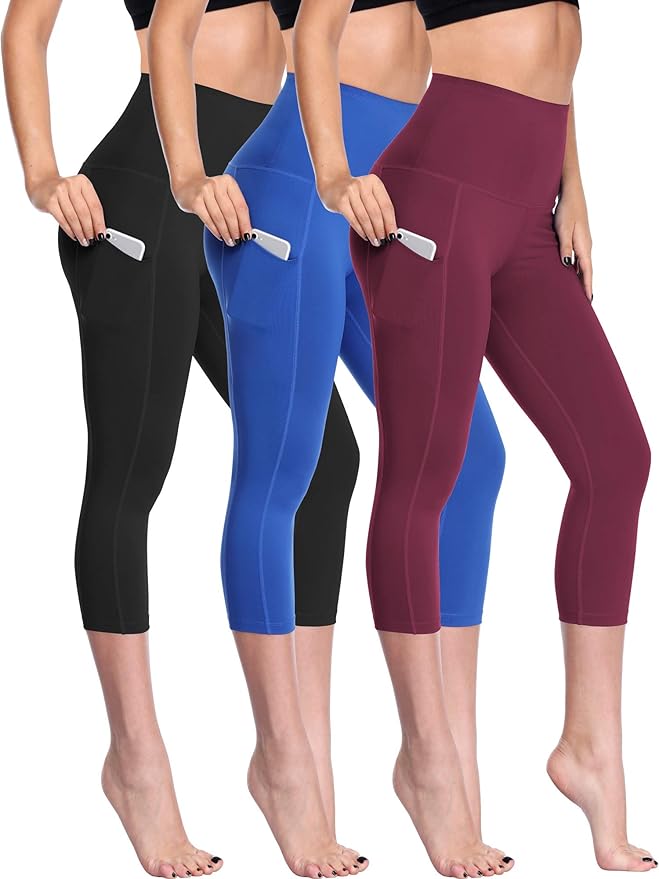 NELEUS Women's Tummy Control High Waist Capri Running Leggings Yoga Pants with Pocket