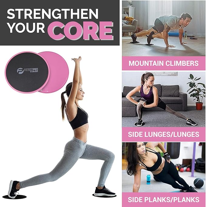Core Sliders for Working Out - Exercise Sliders Fitness, Stability, Ab, Legs & Full Body (Set of 2) - Bonus Carry Bag & Workout Ebook - Gym Gliding Disc Pads for Hardwood, Carpet & More