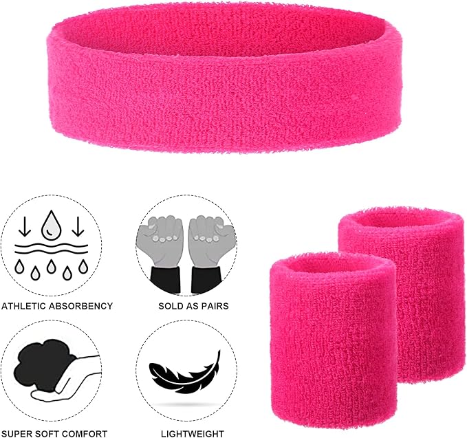 48 Pcs Football Sweatbands Bulk for Men Women Striped Sweatband Set, Include 16 Headband and 32 Wristbands Sports Neon Accessories for 80's Costume Party Athletic Gym