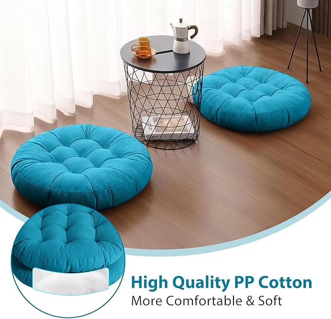 Tiita Floor Pillow Cushion, Round Seat Cushion, Outdoor Floor Pad, Meditation Cushion for Yoga Living Room Sofa Balcony, Set of 2, 22x22 Inch, Blue