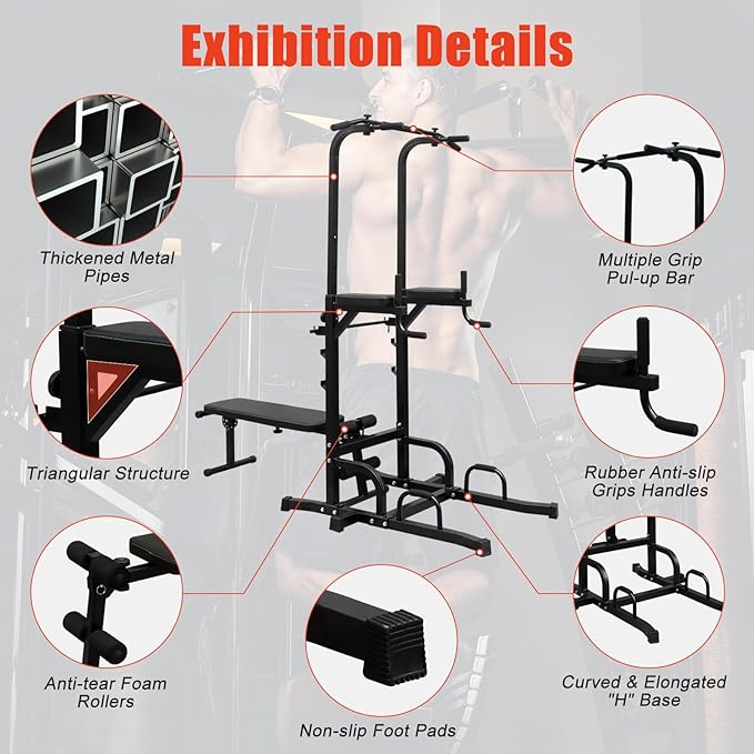 Adjustable Height Dip Bar Station, Heavy Duty Dip Station Push Up Bar for Home Gym,Multi-function Dip Station Pull Up Bar Full Body Strength Training Workout Fitness Equipment for Tricep Dips