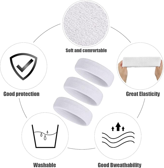 Bememo 12 Pcs Sweatbands Sport Headbands for Men & Women Basketball Headband Sport Competitions Sweat Headbands Running Terry Cloth Moisture Wicking for Yoga,Tennis,Gym,Exercise