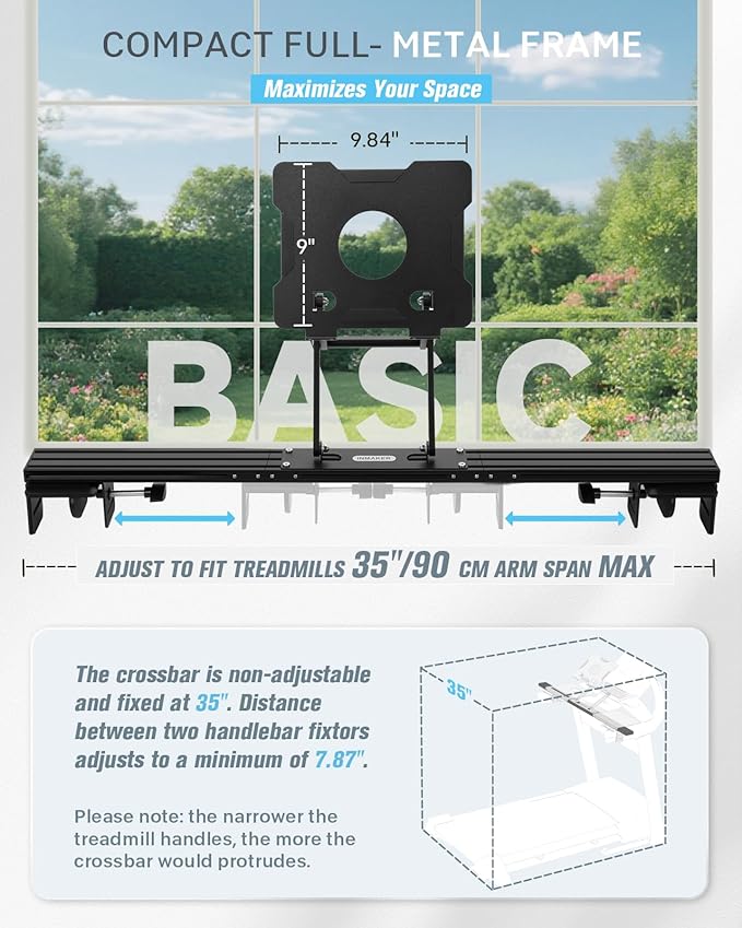 INMAKER Treadmill Desk Attachment, Universal Treadmill Laptop Holder Adjustble Height Width Basic Version, Aluminum Laptop Stand for Treadmill(No Tray Included)