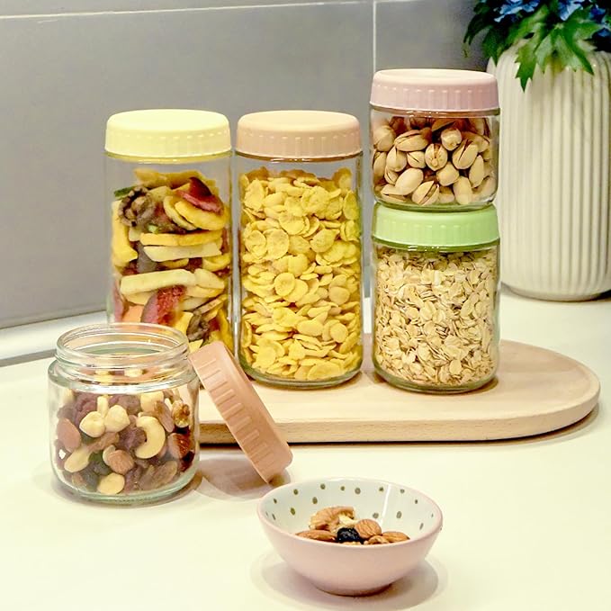 Overnight Oats Containers with Lids, 24oz Glass Jars with Lids 2 pcs, Light Green, Wide Mouth Mason jars for Salad, Yogurt, Snacks, Meal Prep