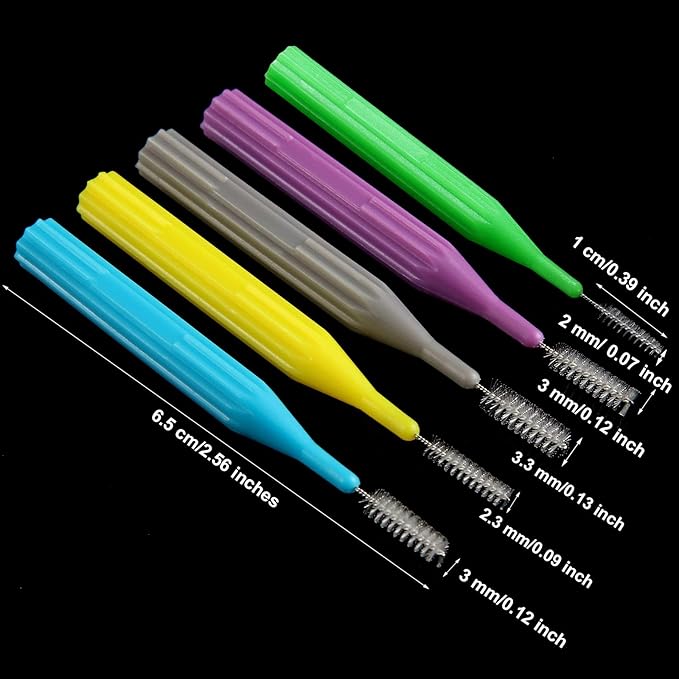 100 Pieces Braces Brush for Cleaner Interdental Brush Toothpick Dental Flossing Head Oral Hygiene Flosser Tooth Cleaning Tool (Light Blue, Yellow, Gray, Purple, Green)