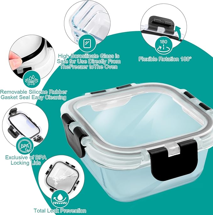 3 Pack Bariatric Meal Prep Containers, 8 oz Glass Bowls for Portion Control, Reusable Glass Lunch Box Bento Snack Food Containers with BPA Free Airtight Lids, Bariatric Must Haves