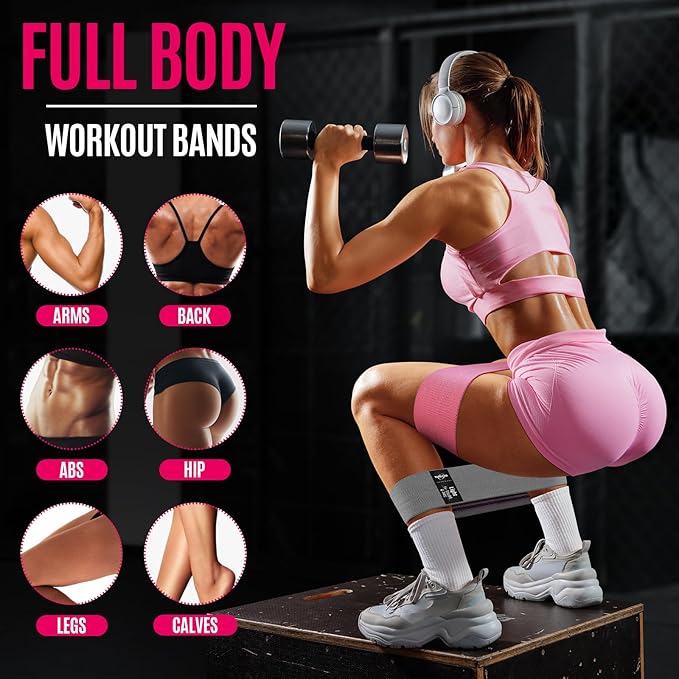 WALITO Resistance Bands for Working Out, Fabric Exercise Bands for Legs and Butt, Workout Bands for Women and Men, Booty Band for Yoga Starter Set, Pilates, Rehab, Fitness and Home Workout
